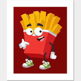 cartoon paper packaging french fries mascot showing himself Posters and Art